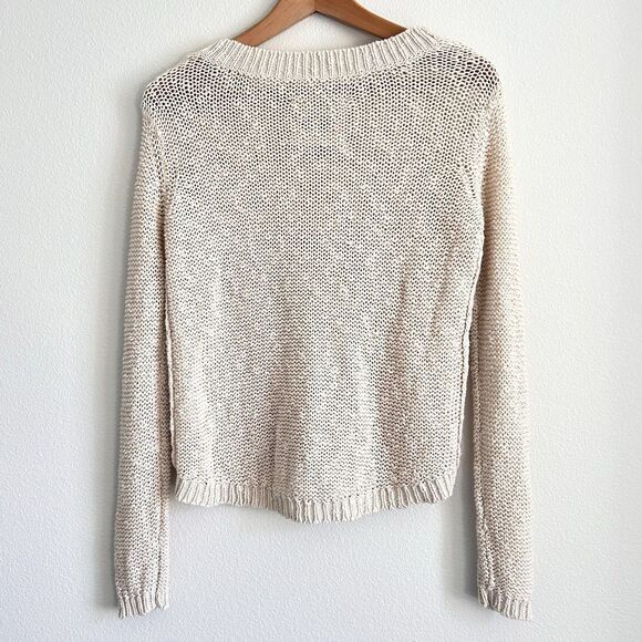 TNA Aritzia Cotton/Linen Loose Knit Sweater XS Cream Prep Coastal Fisherman - Picture 2 of 16